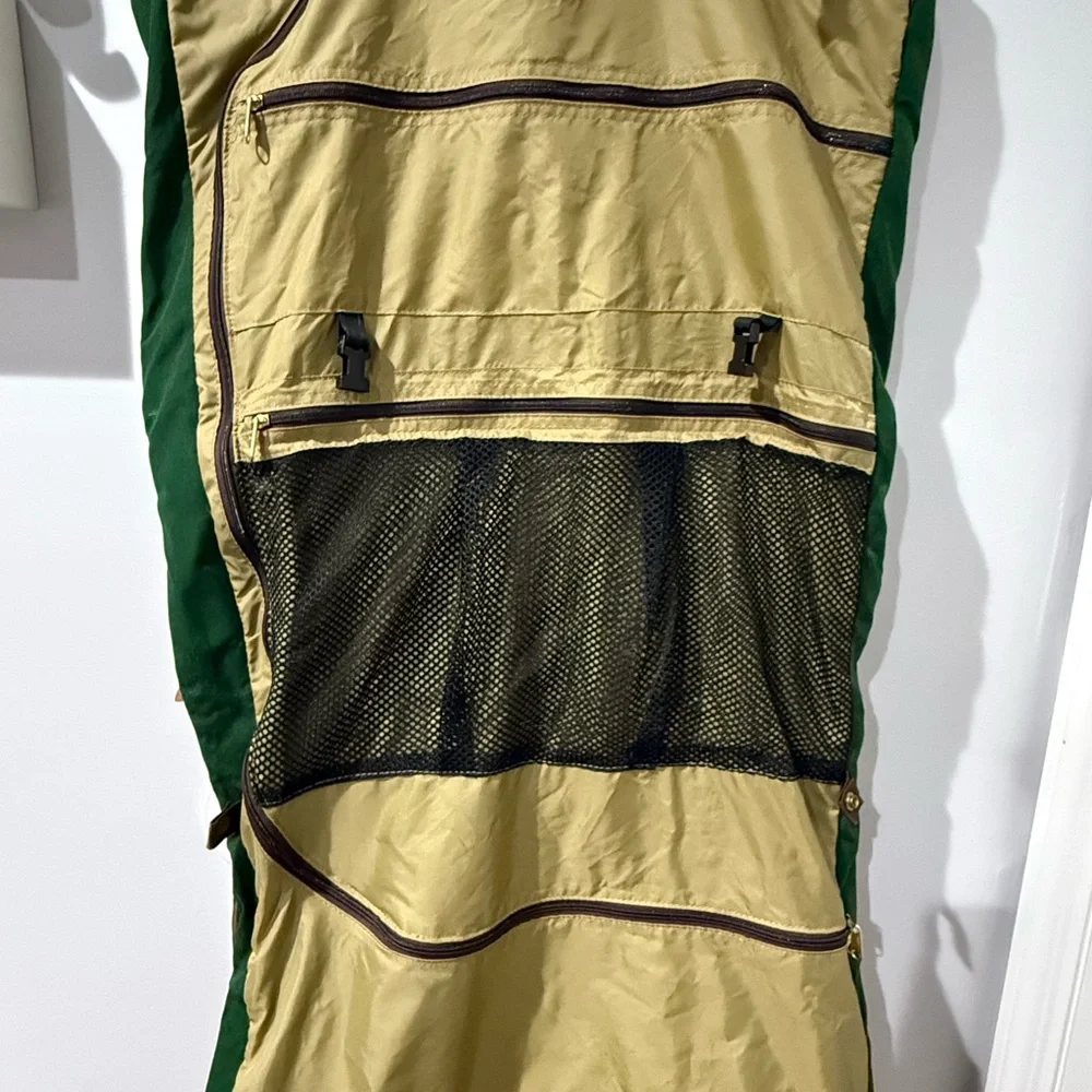 80s 90s LL BEAN Green Canvas Leather Folding Garment Carrying Bag Travel Vintage